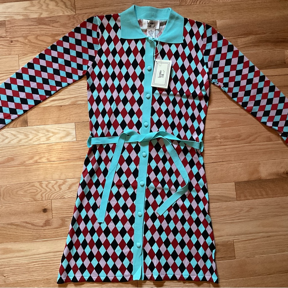 New - bonnie and bill by holly checkered argyle collared shirt dress